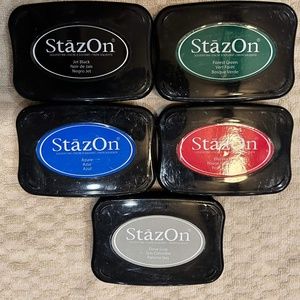 New StazOn Ink Pad Bundle Jet Black, Azure, Dove Grey, Forest Green, Blazing Red